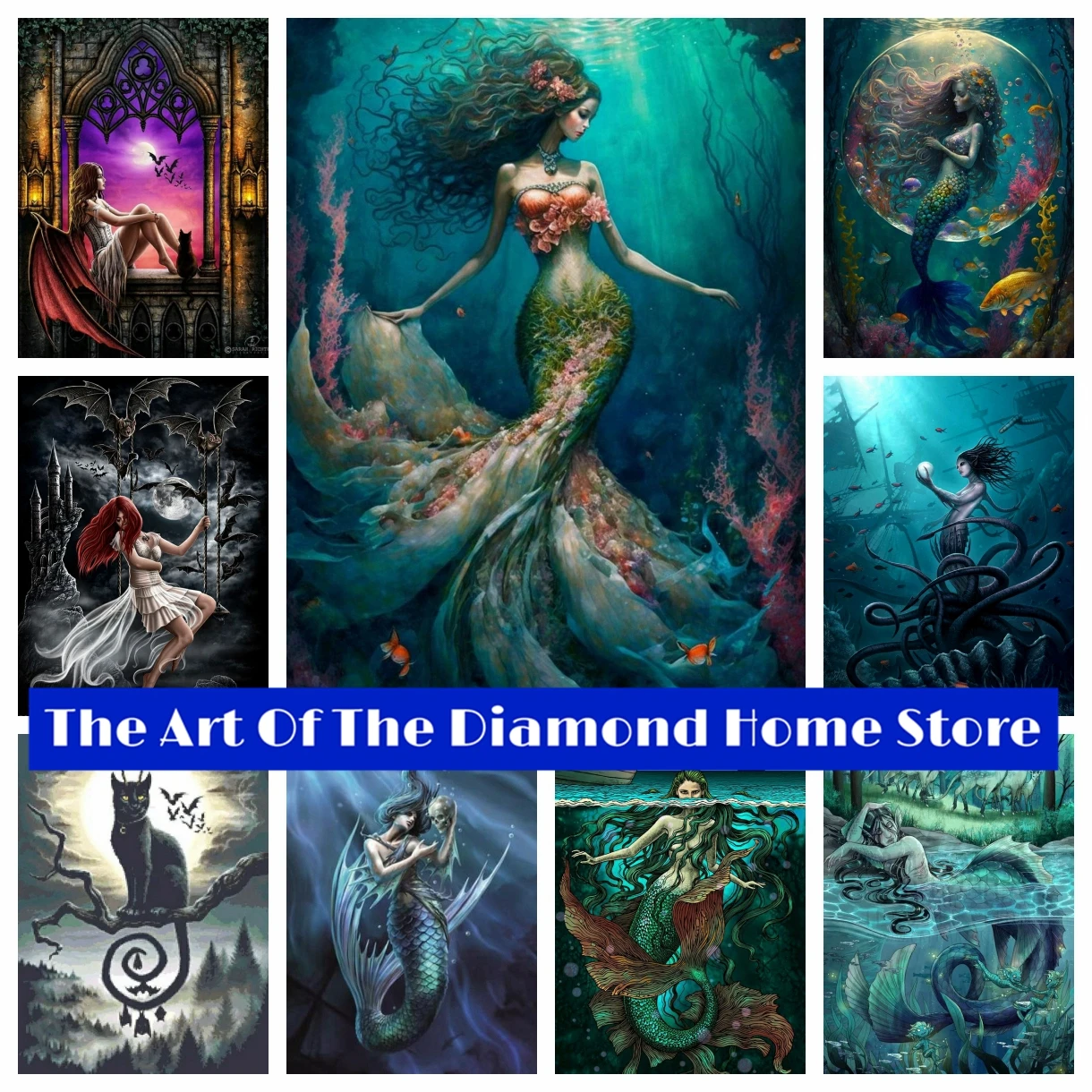 Serie scura Pittura diamante 5D AB Ricamo Fantasia Scheletro Sirena Punto croce Mosaico Immagine Artigianato Decorazioni per la casa Regalo