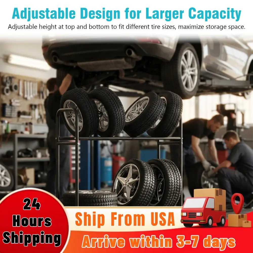 Adjustable Rolling Tire Rack 24.8-42.51x15.35x44.09 Inch Tire Holder with 4 Swivel Casters for Garage Indoor/Outdoor Use