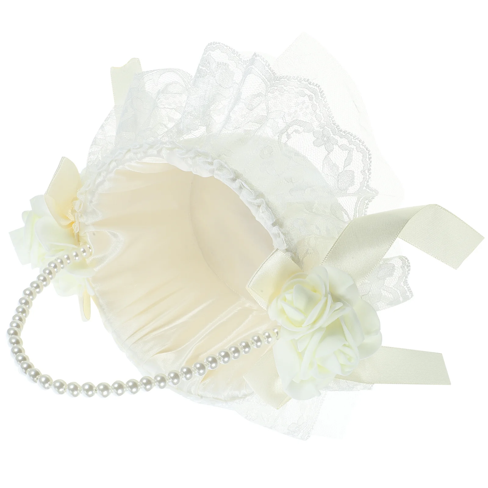 

Wedding Flower Girl Basket Pearl Lace Design Handheld Flower Basket Perfect for Weddings Parties Romantic Decoration