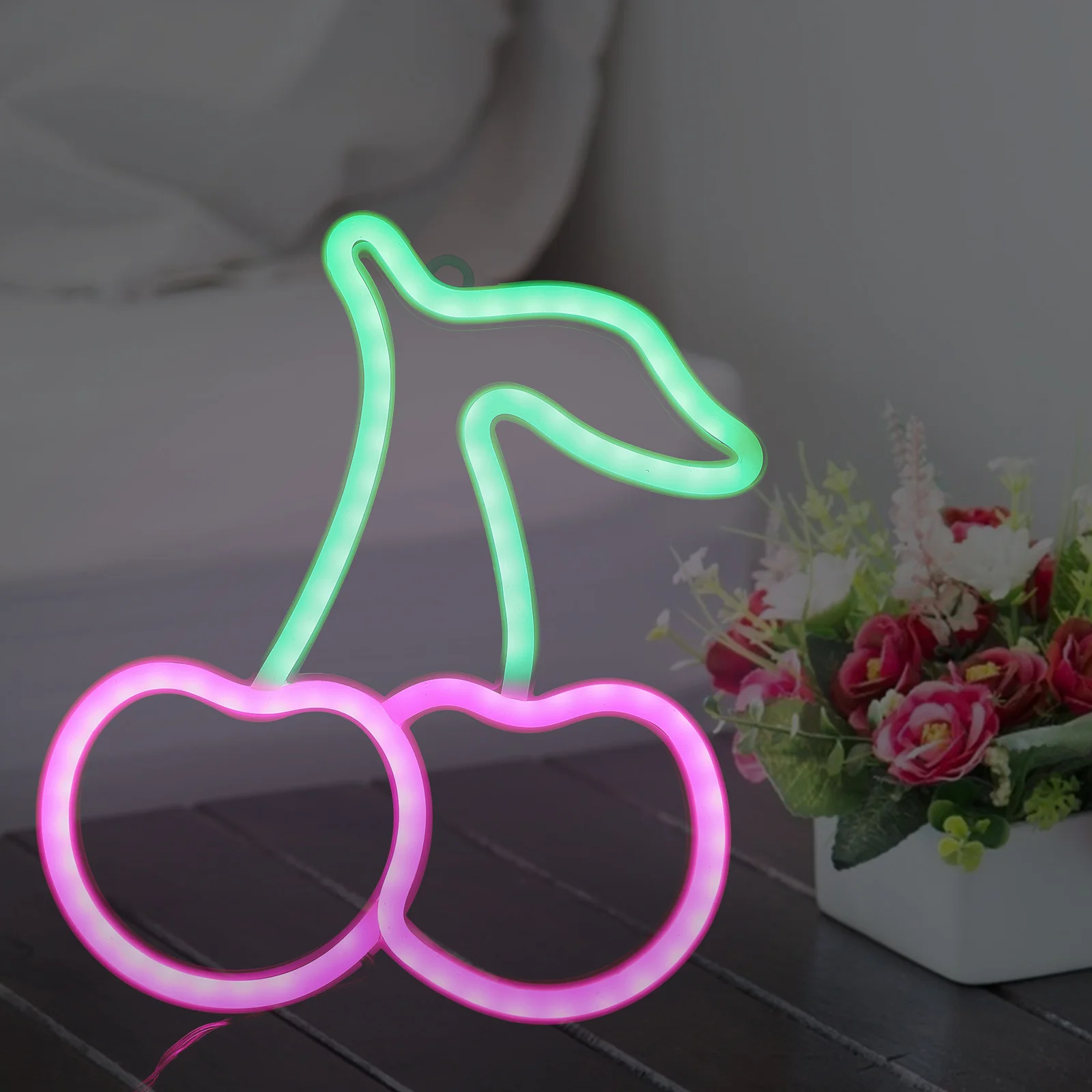 الكرز LED النيون ضوء مصباح غرفة ديكور حفلة عيد ميلاد هدية الكرز ضوء النيون علامات ديكور غرفة نوم وحدة إضاءة LED جداريّة تسجيل #3