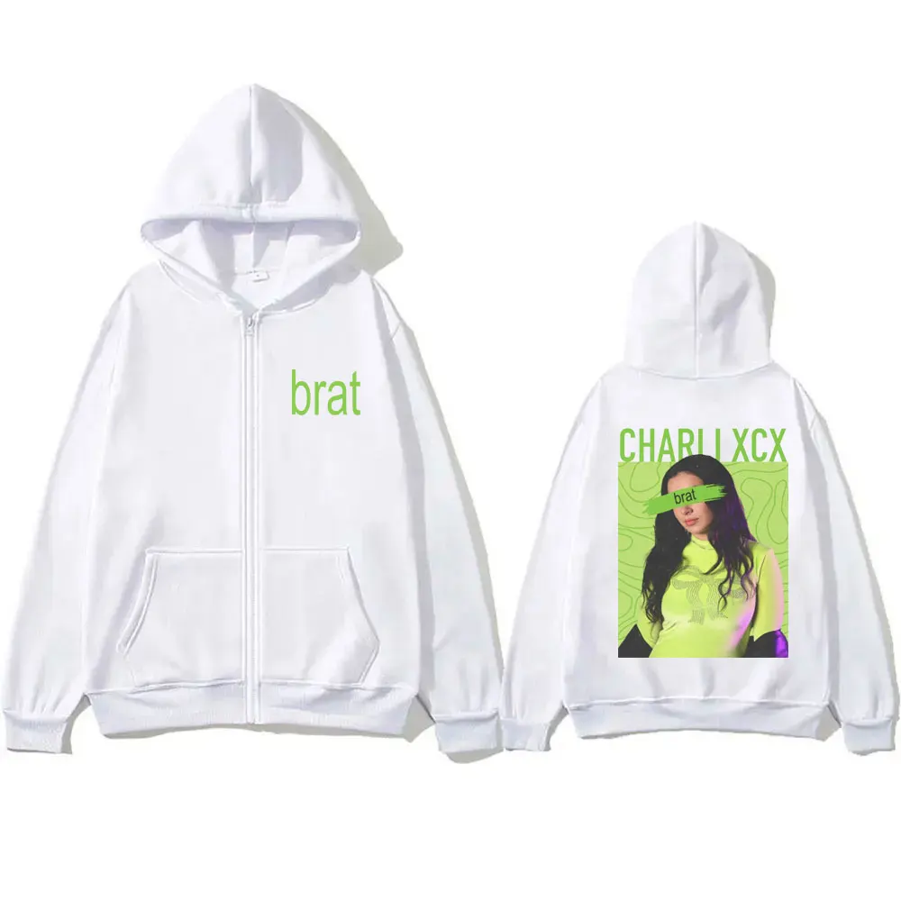 Singer Charli Xcx Brat Album Graphic Zipper Hoode Men Women Fashion Harajuku Zip Up Jacket Men's Casual Oversized Zip Up Hoodies