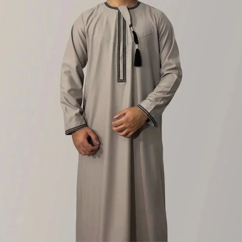 Neue muslimische Männer Langarm Pullover Kleid Abaya Daffah Jubba Thobe Pakistan Saudi-arabischen Kaftan Islam Kleidung Gebet Robe afghanisch