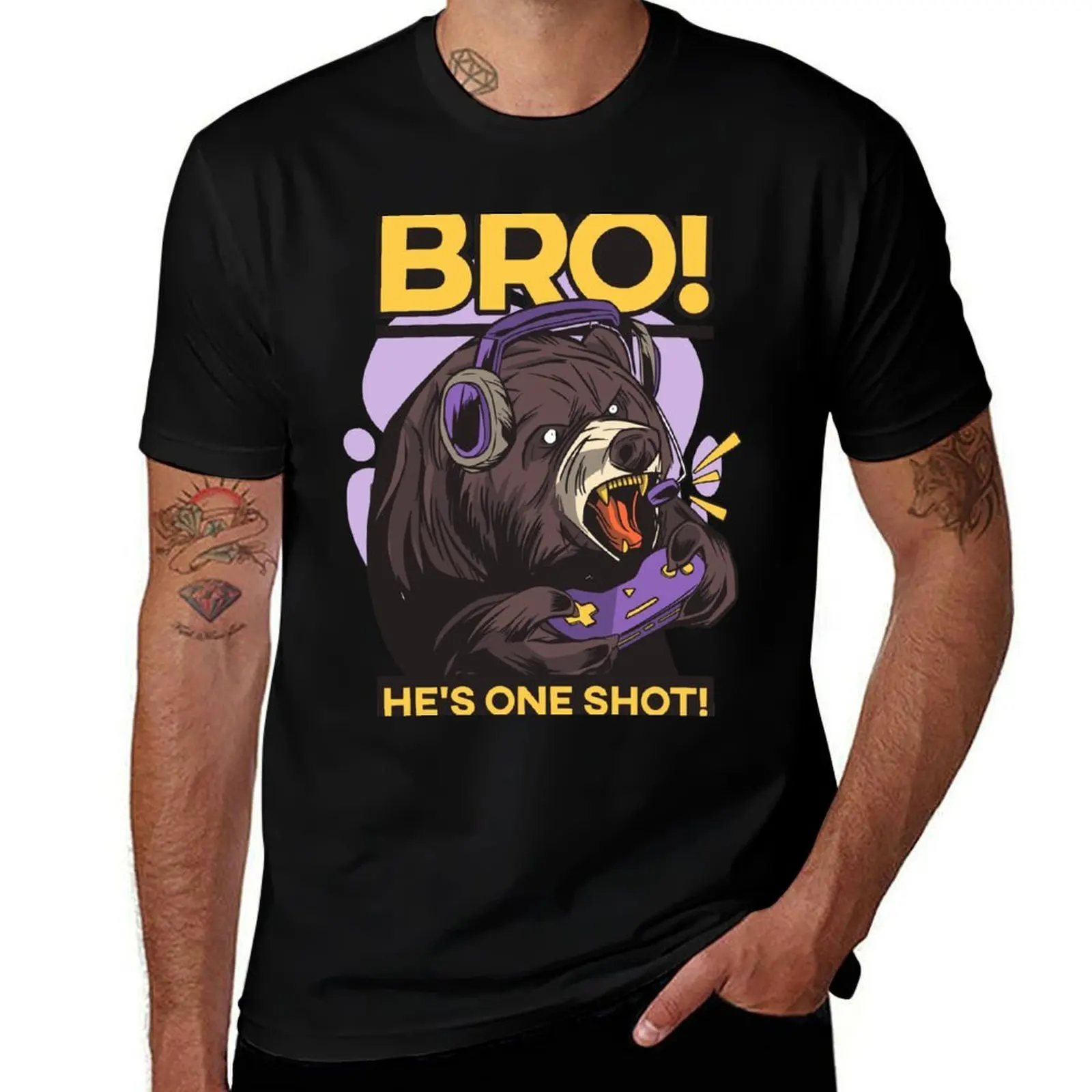 Bro, He's One Shot! Angry Gamer Bear T-Shirt Summer Holiday T-Shirt