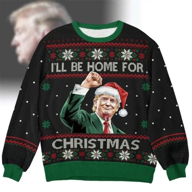 Autumn New Christmas Sweater Donald Trump 3D Print Funny Xmas Sweatshirts For Women Clothes Fashion Oversized Kids Tracksuits