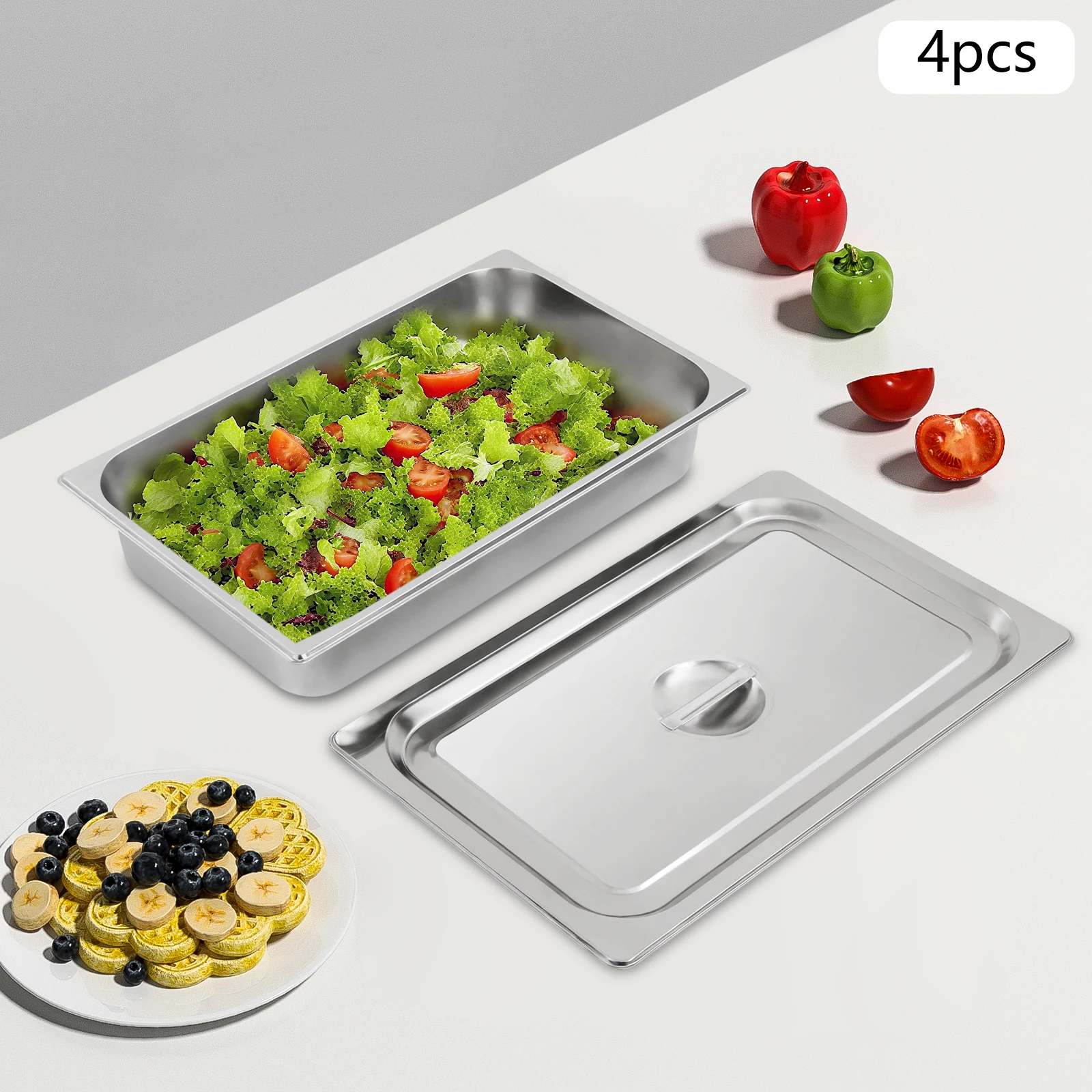 4 Pcs 9l Steam Table Pans With Lids Buffet Chafing Dishes Stainless Steel Food Container For Commercial Or Personal Uses
