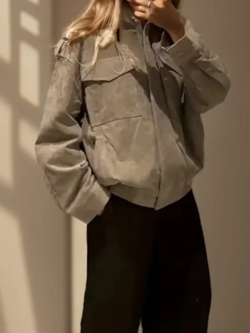 

High Street Autumn Suede Jacket Women Coats 2025 New Women's Fashion Suede Leather Jacket Loose Female Casual Coats Tops