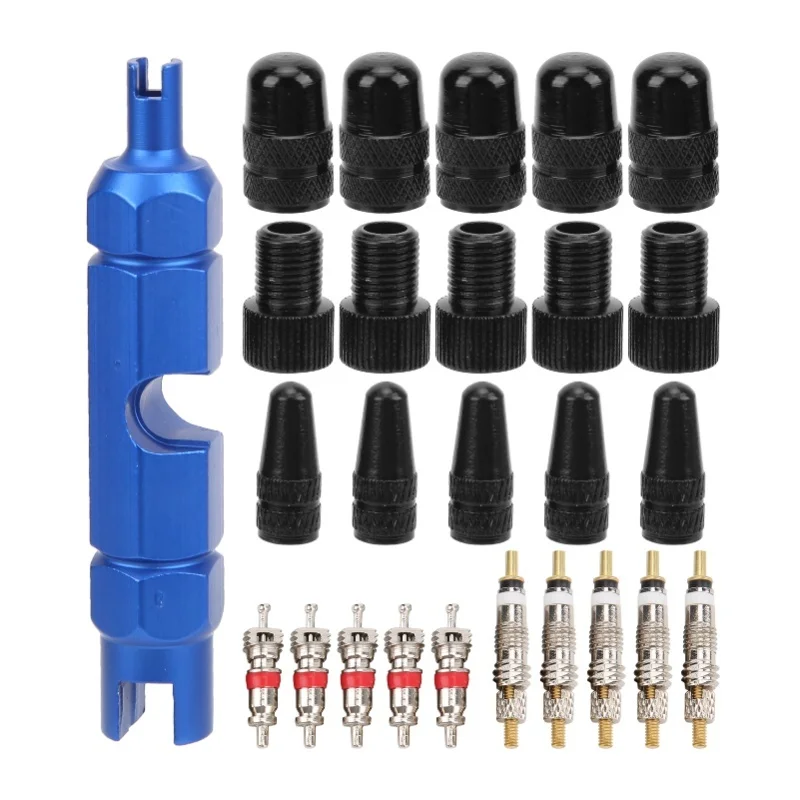 

26Pcs Bike Valve Core Set American And French Valve Core Adapter Valve Cap Bicycle Pump