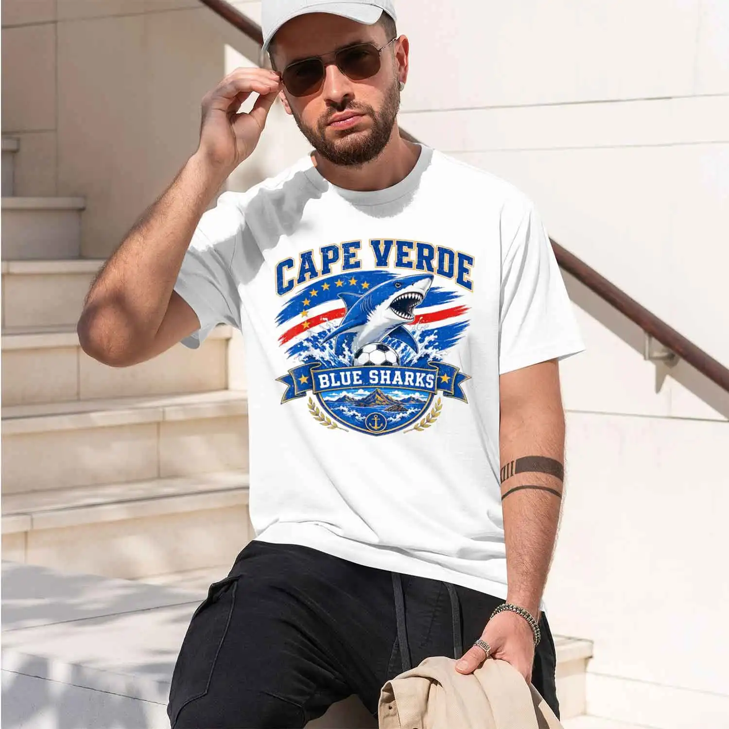 Flag Shark Cape Ver Roots Cabo Verde T-Shirt Summer Short-Sved Breathable Sweat-Wking Versatile Fashion T-Shirt For 2026 New Mod
