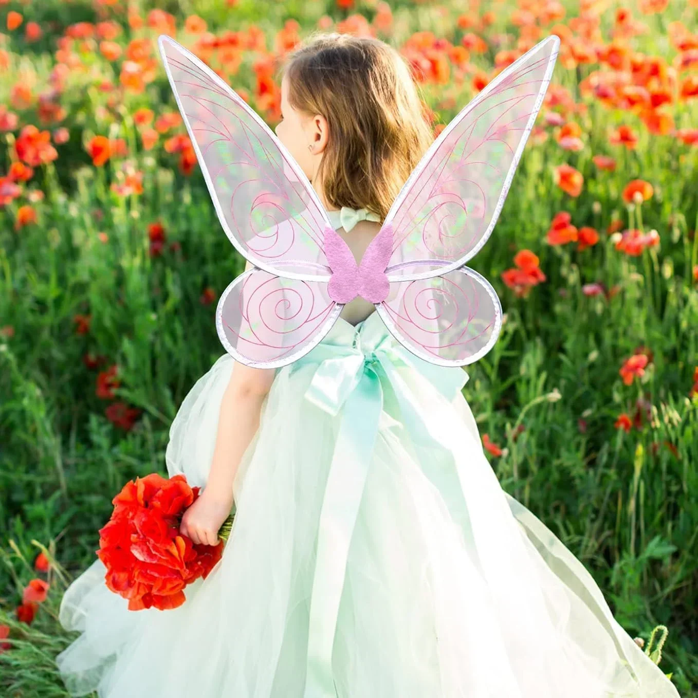Flashing Luminous Electric Fairy  Angel Wings Set Children Costume Props Girl Butterfly Wings Headband  Wand Role Play Halloween