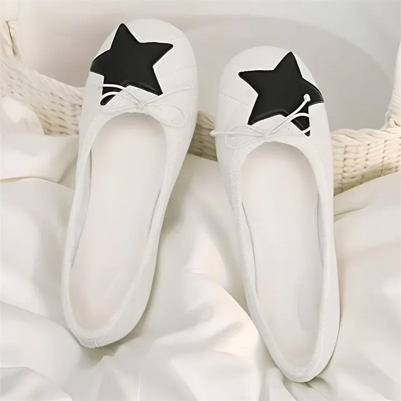 Damen Ballerinas Stern Schleife Gesteppte Slippers Flache Schuhe Runde Spitze Weich Bequem Freizeitschuhe Modische Halbschuhe für Damen – Detail 9