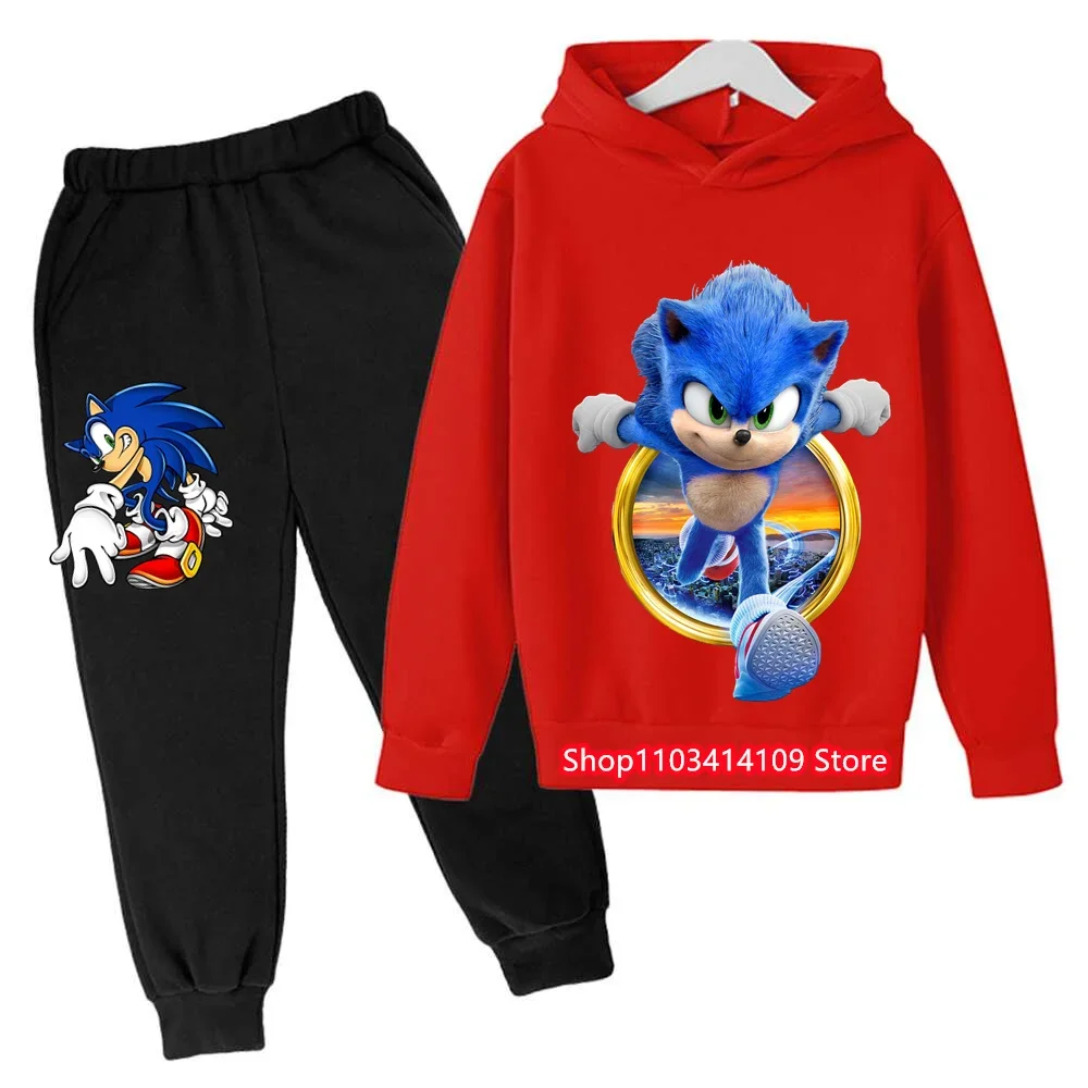 2024 Baby Boy Clothes Kids Sonics Hoodie Set Kids Youth Hoodie Children Sports Hoodie + Pants Girls Clothing Sets 4-14Years