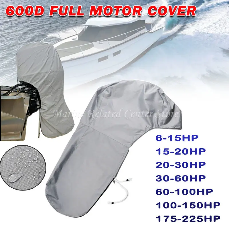 600D Grey Waterproof 6-225HP Full Outboard Motor Engine Boat Cover  Anti-scratch Heavy Duty Outboard Engine Protector