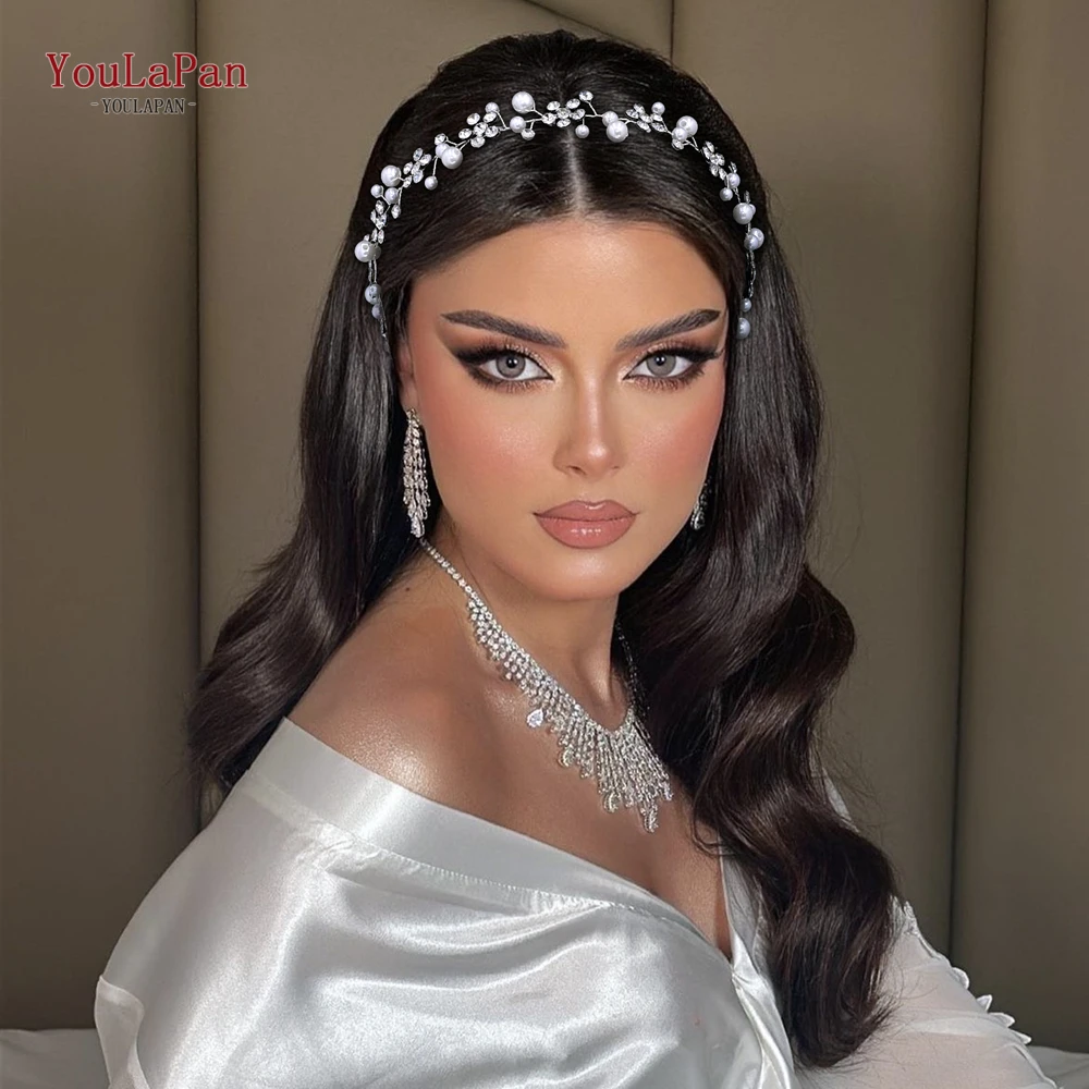 

YouLaPan Wedding Bride Rhinestone Headband Pearl Headpiece Banquet Party Hair Accessories Women Hairwear Handmade HairBand HP730