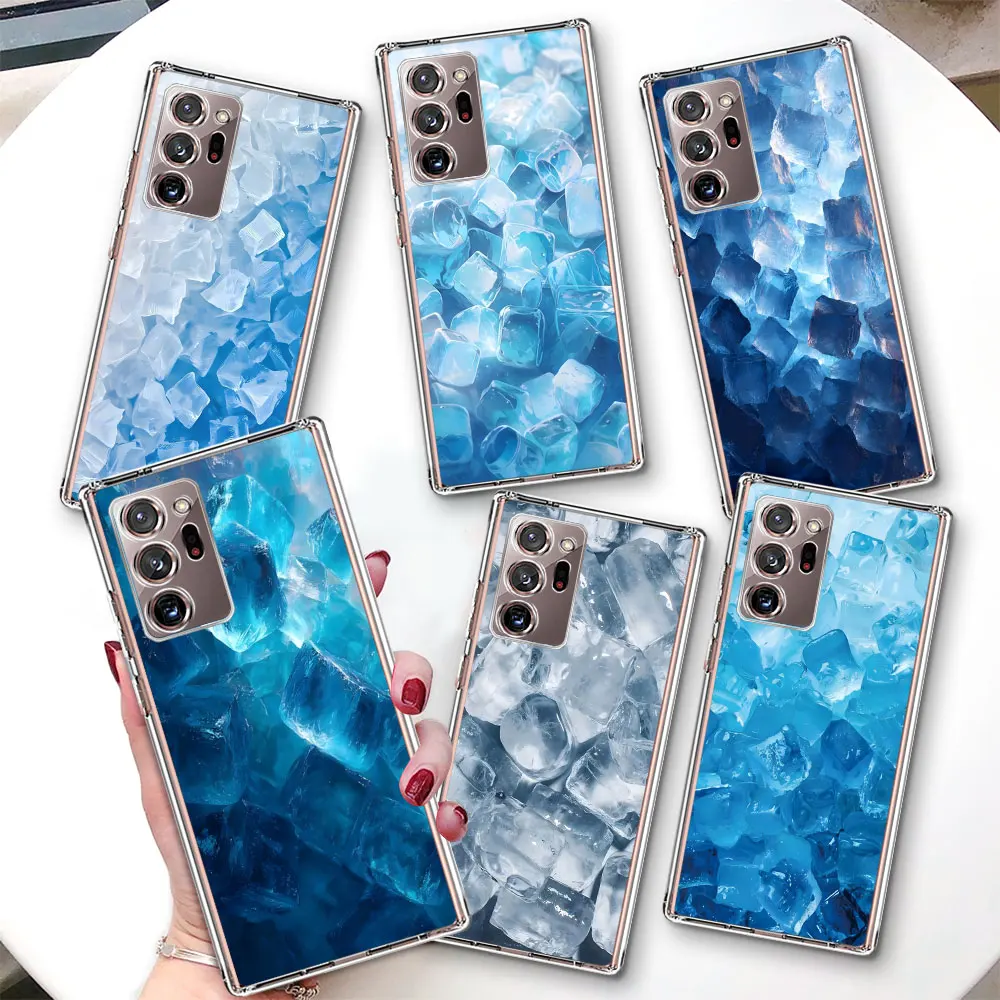 Transparent Case for Samsung Galaxy Note 10 Plus 20 Ultra TPU Shockproof Phone Cover M33 M02 M11 M12 M22 F12 Pure Blue Ice Cube