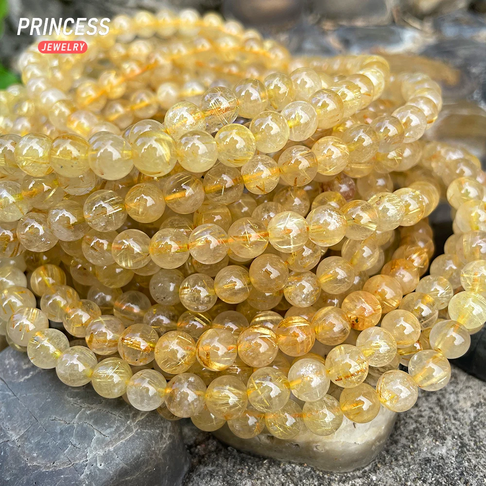 

A++ Natural 22 inches Golden Rutilated Quartz Crystal 4 5 6 7mm Loose Beads for Jewelry Making DIY Bracelet Wholesale Accessori