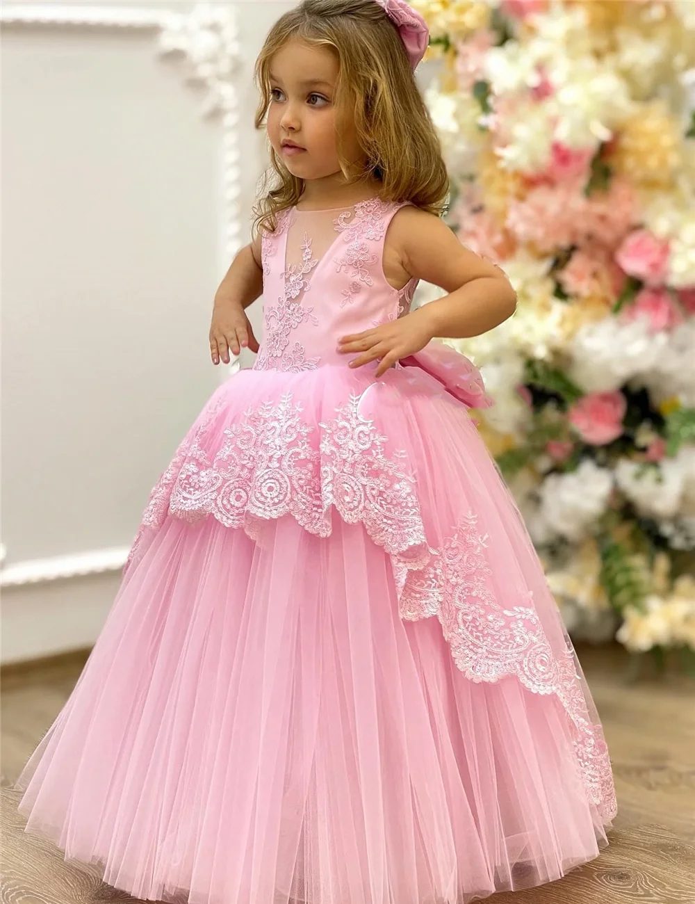 Flower Girl Dress Elegant Tulle Lace Bareshouldered Princess Angel First Communion Dresses Wedding Party Dream Birthday Gift