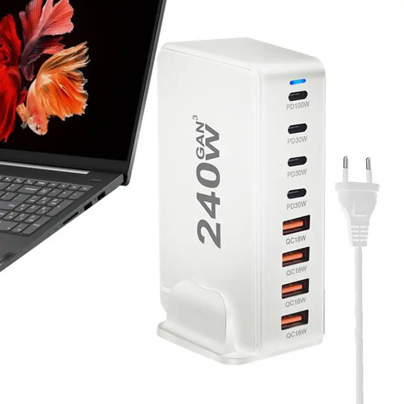 

Настольная зарядная станция, 240 Вт, 4 USB Type-C, 8 портов