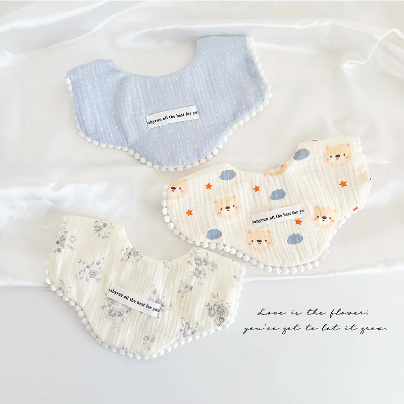 3 pcs ins Korean version thickened gauze bib cotton baby bib petal saliva towel all-match waterproof bib saliva pocket