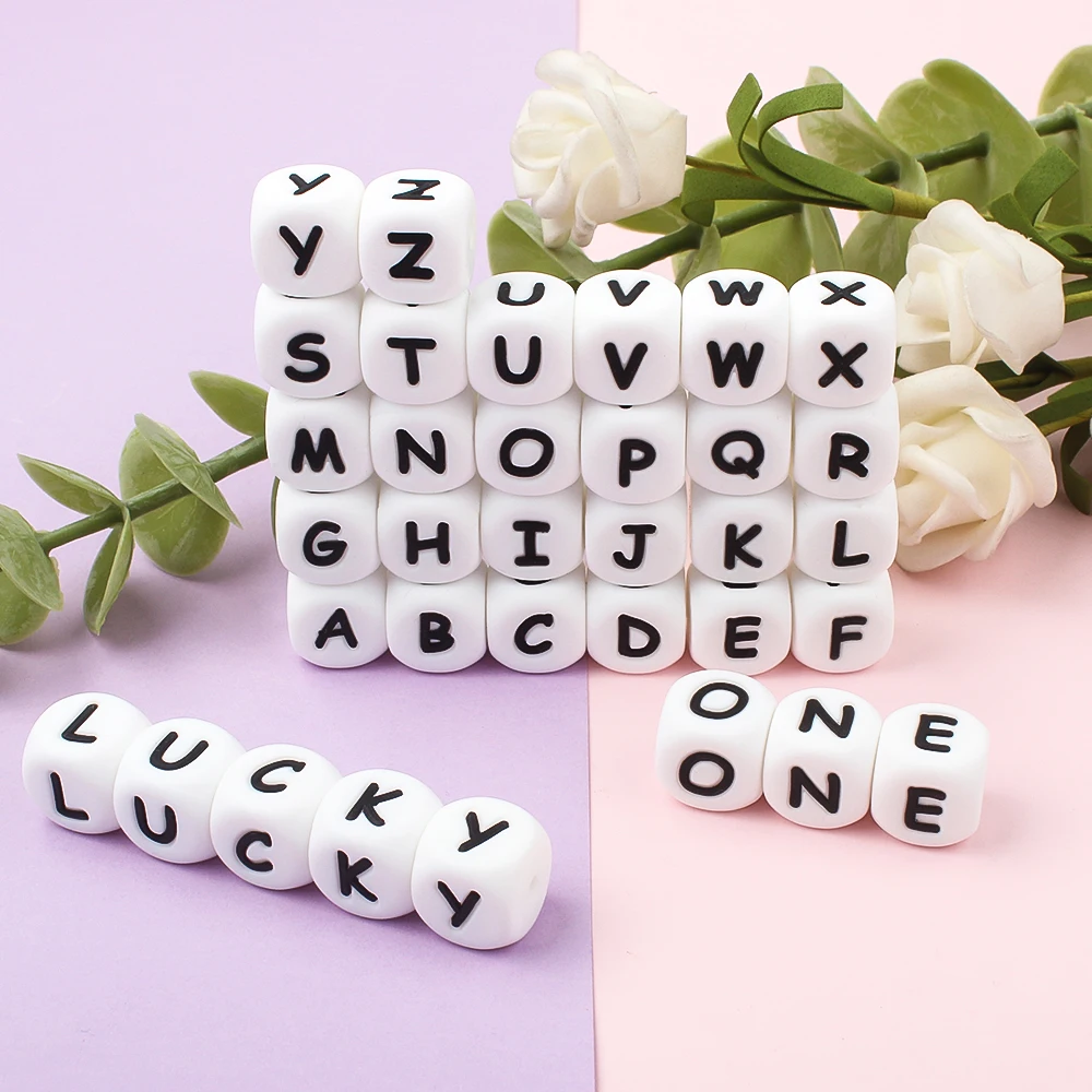 10/50/100/500/1000Pcs 12mm Silicone Letters Beads English Alphabet for Making Jewelry DIY Bracelets Food Grad Accessories