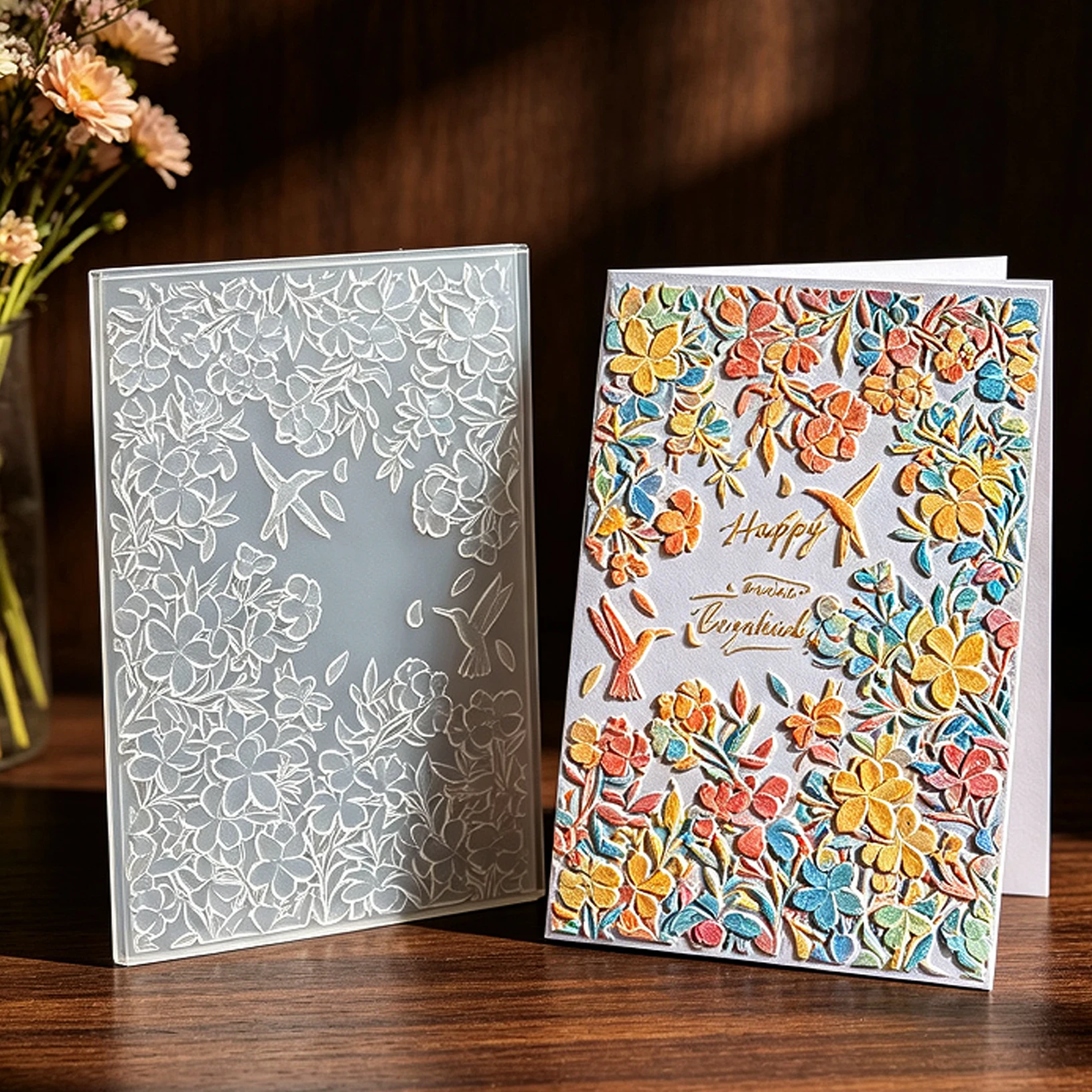 Bird flower frame, border background pattern design, embossed board, handmade greeting card background embossing tool