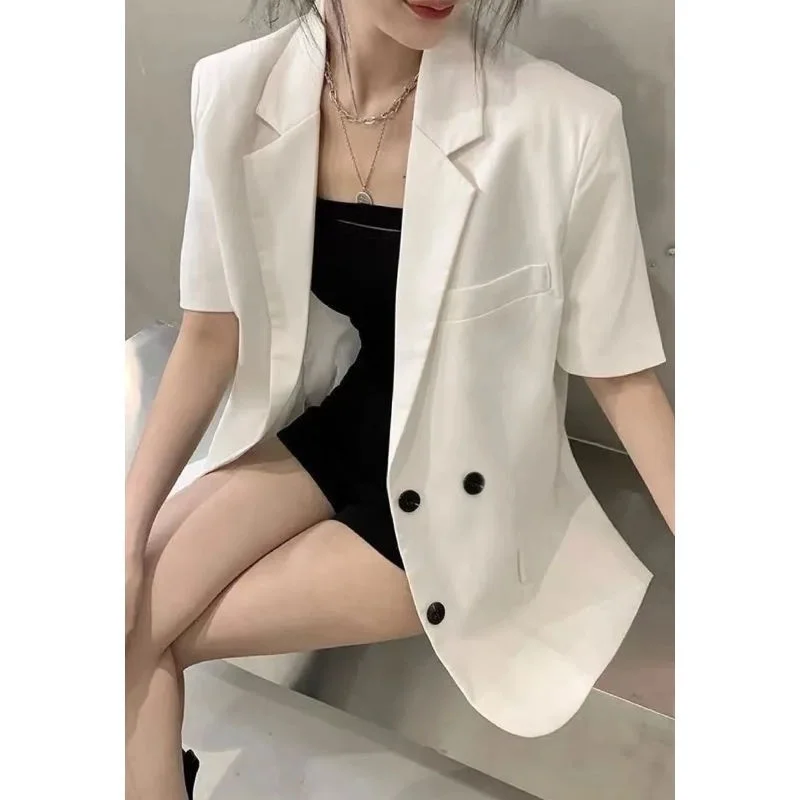 

Oversize Women Women's Summer Suit Shoulder-pad Comfort Self Cultivation Sleeves French Black Gift Cropped s Woman