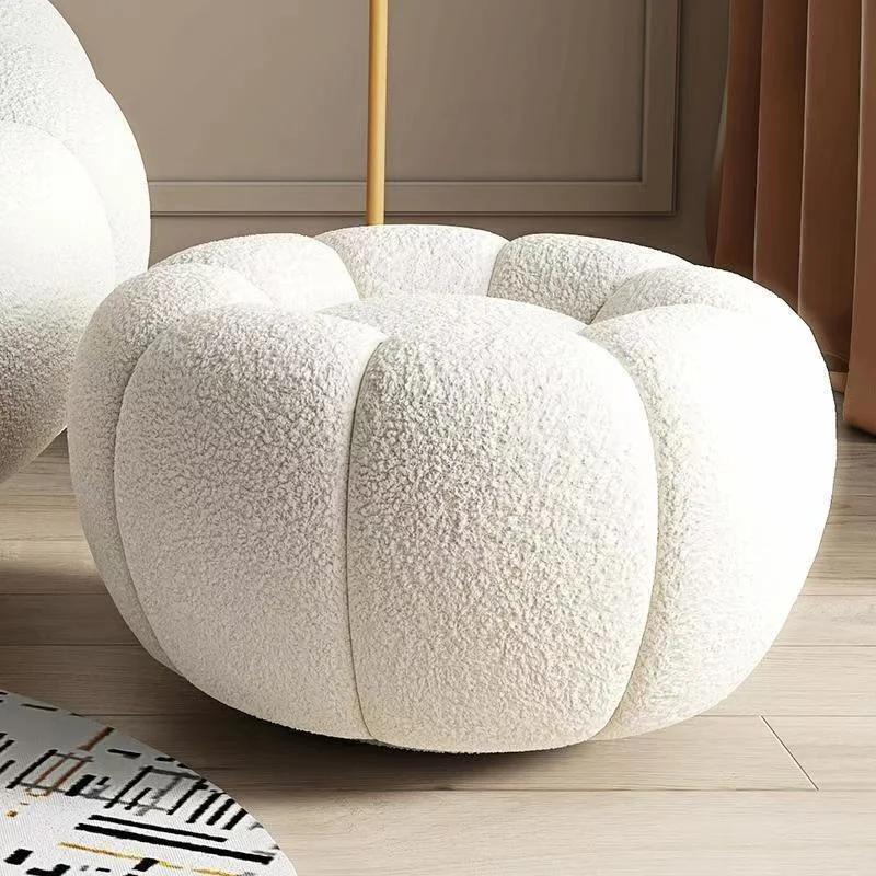 

Solid Wood Footstool Pumpkin Sofa Low Stool Lambskin Modern Simple Single Round Stool Living Room and Bedroom New Arrival