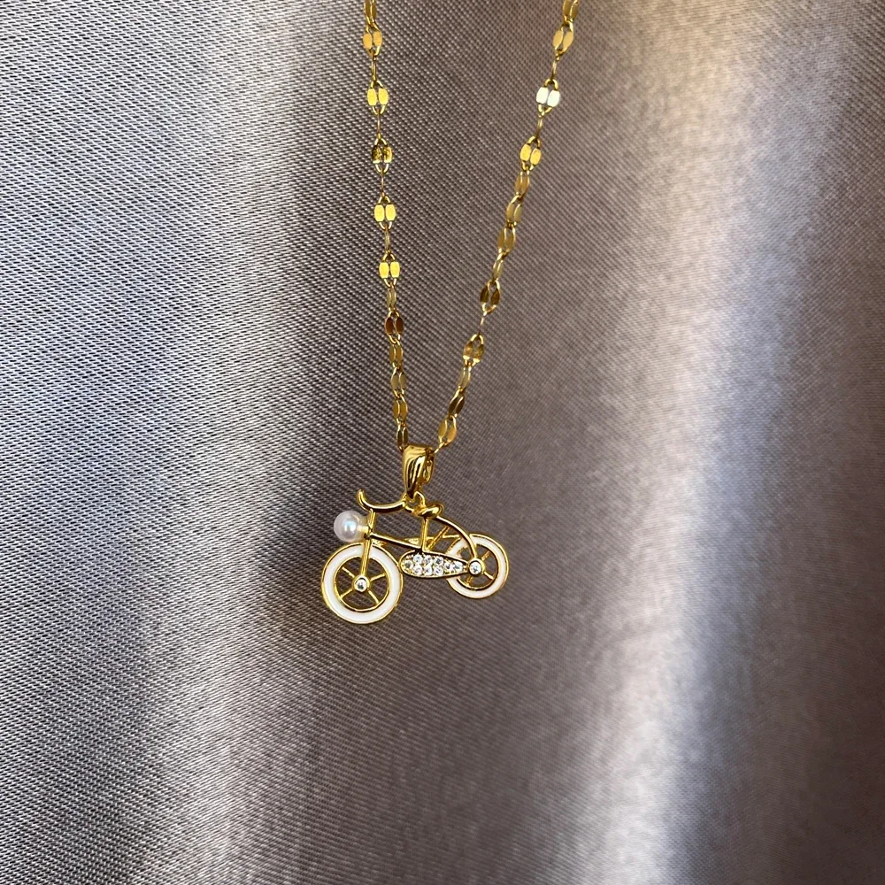 Pedal Bike Bicycle Necklace Women Girls Boys Gold Color Stainless Steel Pendant Trendy Party Jewelry Sports Cyclists Lover Gift