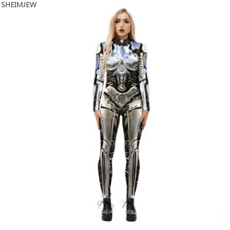 

Steampunk Sexy Cosplay Costumes New Halloween Robot Jumpsuit for Women Carnival Party Long Sleeve Halloween Bodysuit Cool