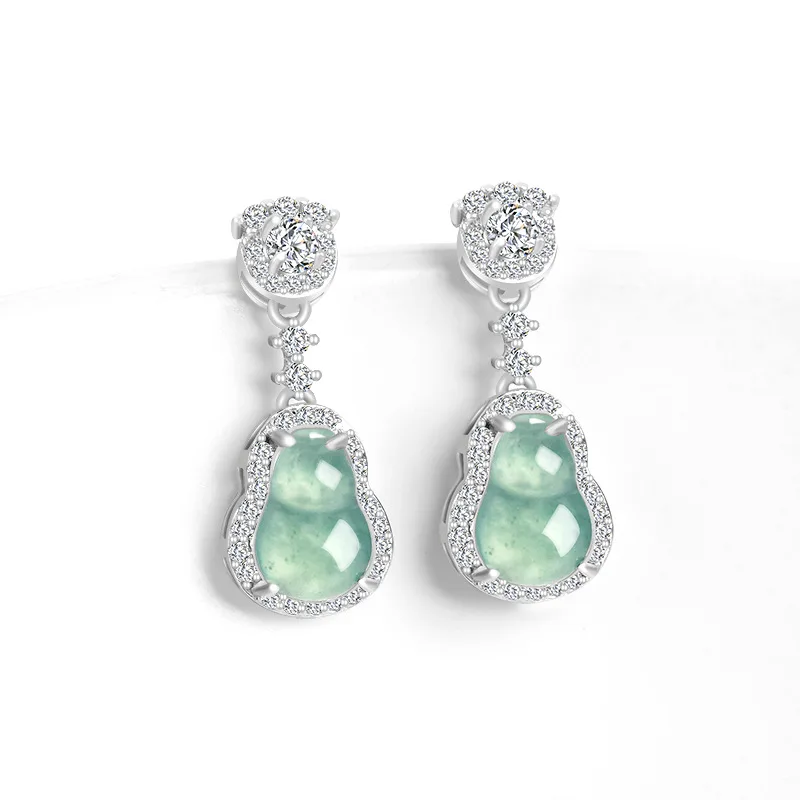 

Jia Le/S925 Silver Inlaid with Natural Jadeite Blue Water Hyacinth Fashionable Personality Fine Jewelry Mujer Drop Earrings Gift