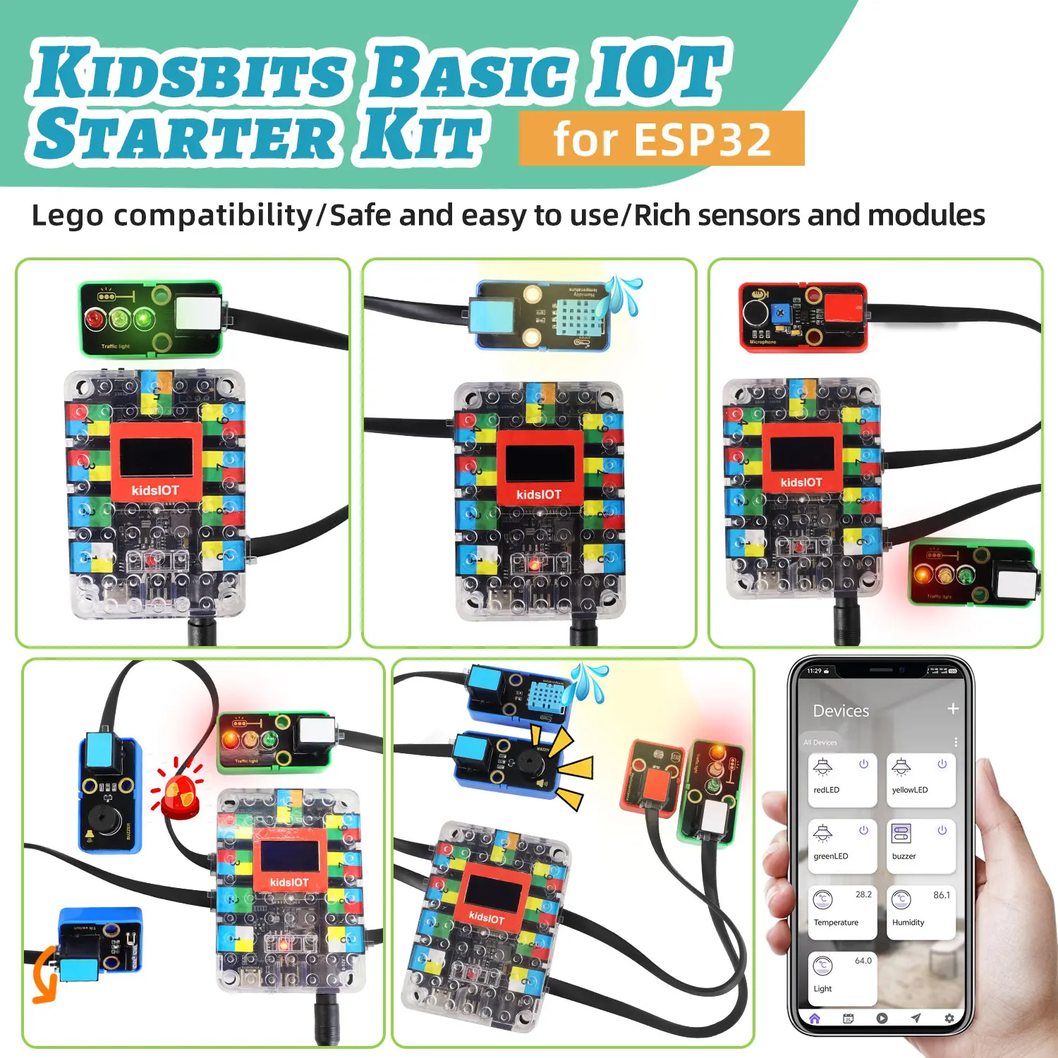 Keyestudio Kidsbits ESP32 IoT Basic Starter Kit For Arduino ESP32 With Kidsbits IOT Main Board For Arduino Programming Projects