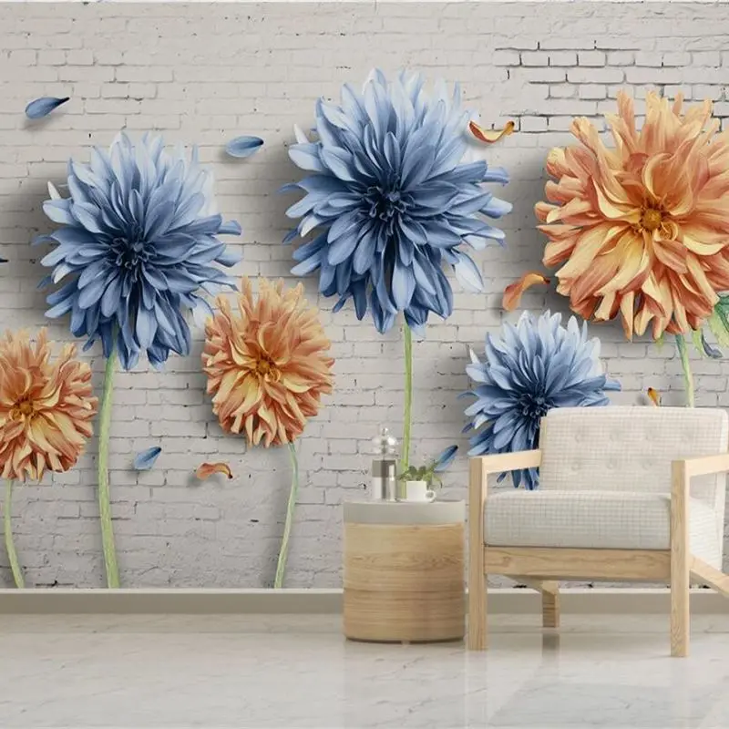 wellyu Custom wallpaper now simple 3d обои chrysanthemum brick wall nostalgic floral background wall papers home decor wallpaper