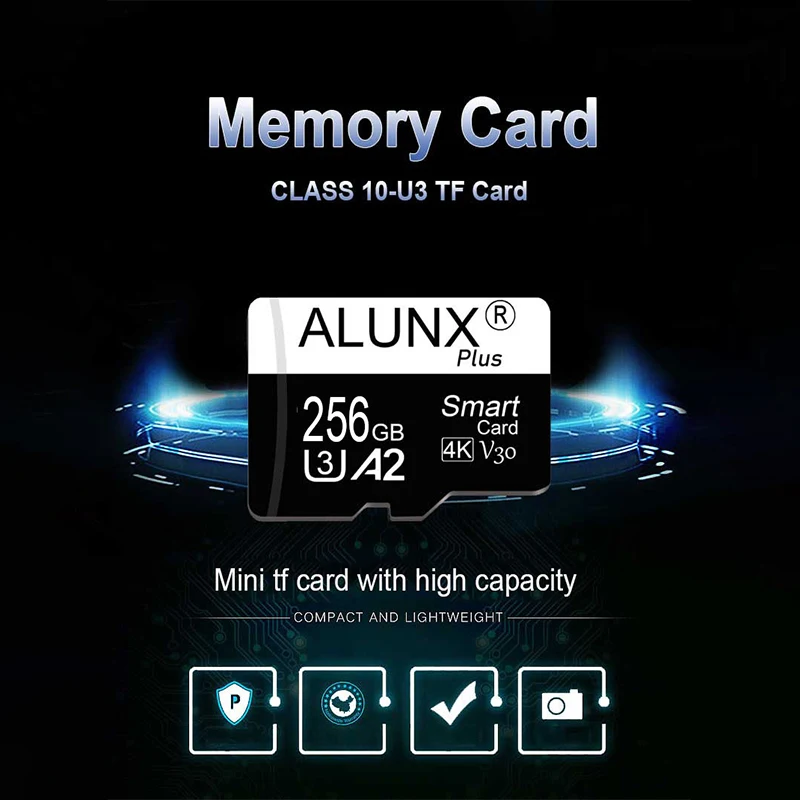 ALUNX Plus 4/8/16/32/64GB U3 A2 V30 4K Class 10 TF Card High Speed for Smartphone Camera Drone Waterproof Shockproof Dustproof