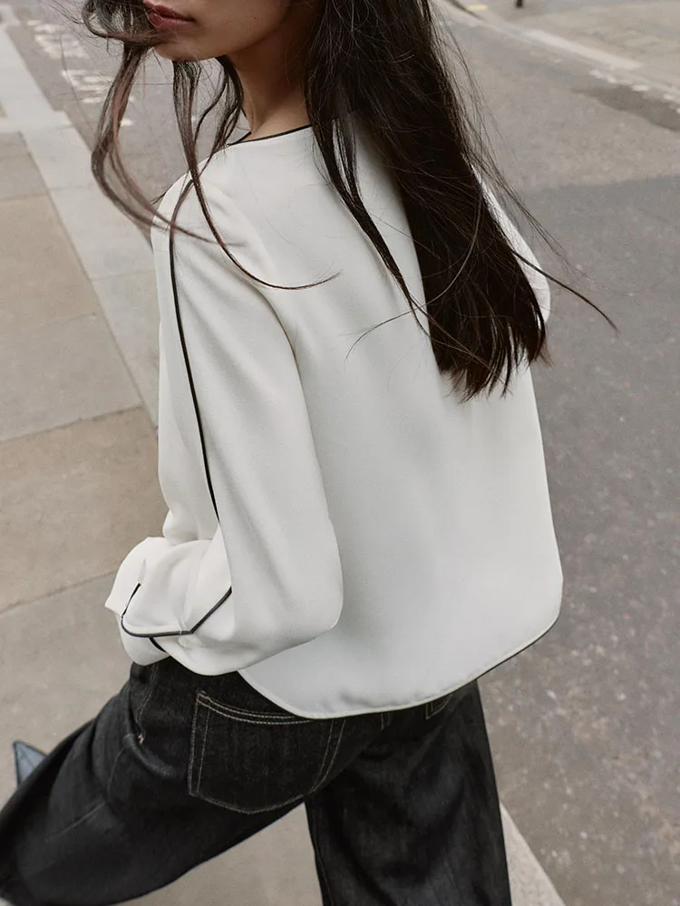 Doux Ele polyvalent couleur Blo soie irt femmes nouveauté hiver 2025 Faion charmant Long Sve rond Ne