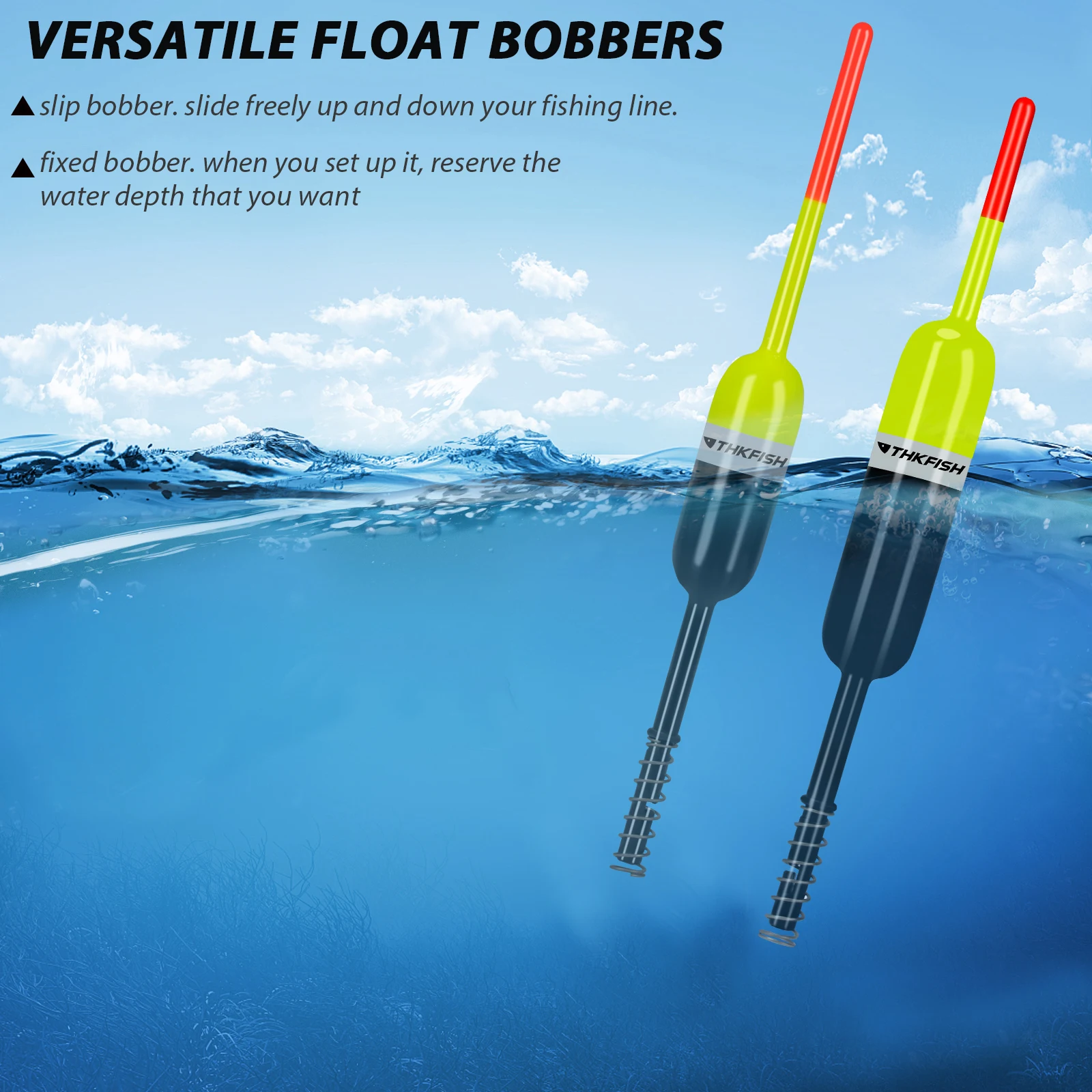 THKFISH 5pcs Spring Fishing Floats 1.5in 2.5in Balsa Wood Fishing Slip Bobbers Buoys For Crappie Bass Sea Fishing Buoy Bobber