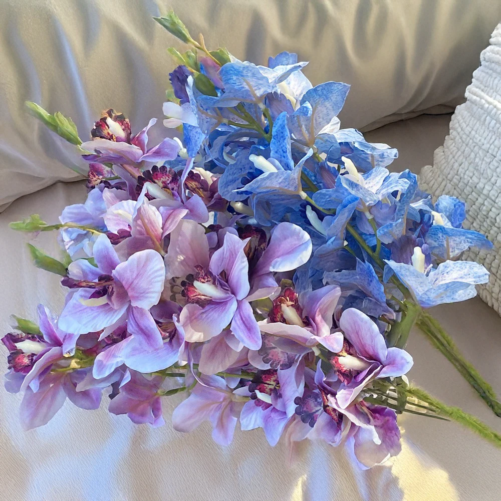 35 بوصة Cymbidium السحلية الحرير الاصطناعي الأزهار الجذعية وهمية الزهور الحرير الزهور ديكور المنزل زهور الزفاف ترتيب فو #4