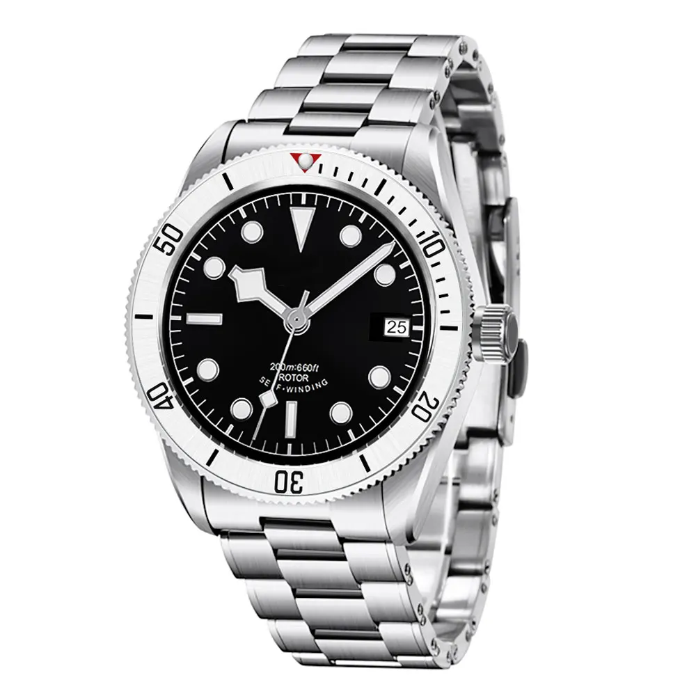 LOGO personalizzato Orologio da uomo NH35 in acciaio sterile da 39 mm quadrante nero Orologi da uomo Orologio da polso automatico impermeabile con cristallo di zaffiro