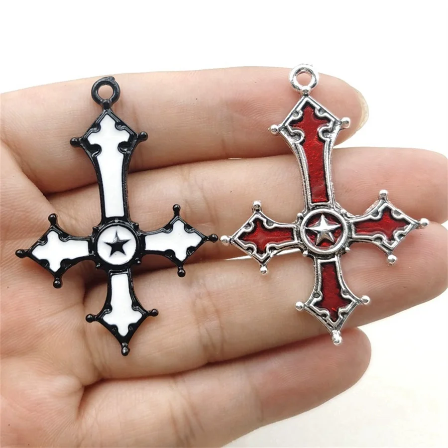 8PCS Vintage Dark Gothic Inverted Cross Pendant DIY Alloy Jewelry Accessories Keychain Pendant image 2