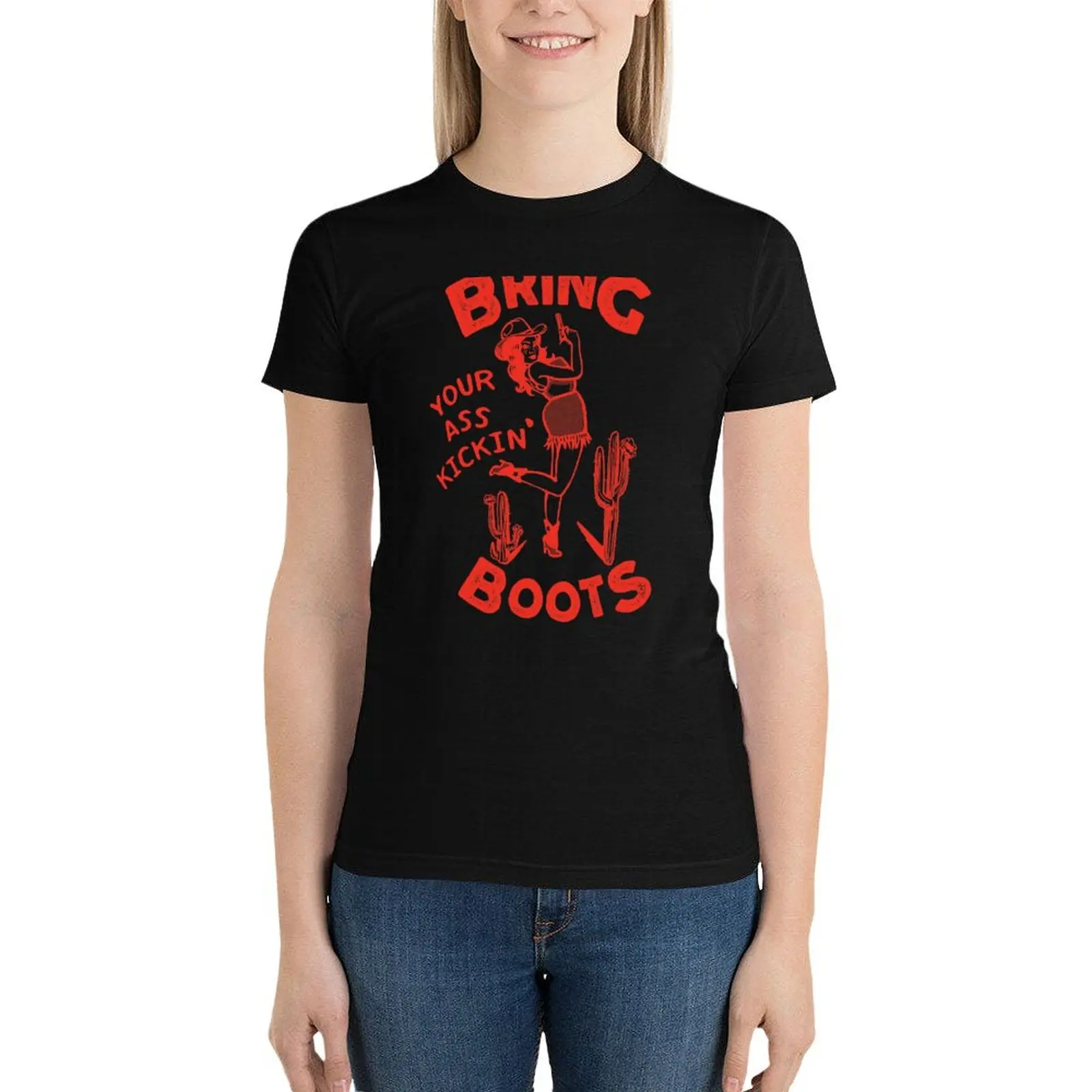 Bring Your Ass Kicking Boots! Cool Retro Cowgirl With A Gun- A Great Gift Idea For Women! T-Shirt tops tops Women