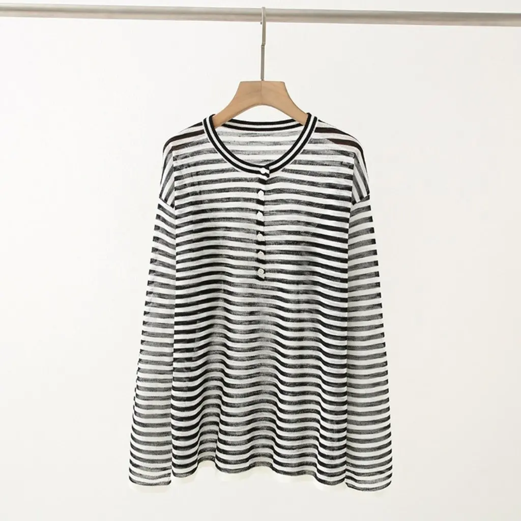 

B1YUE-8916 Summer New Loose Knitted Sun Protection Top Round Neck Lazy Style Open Cardigan Women's Fashion Upperwear