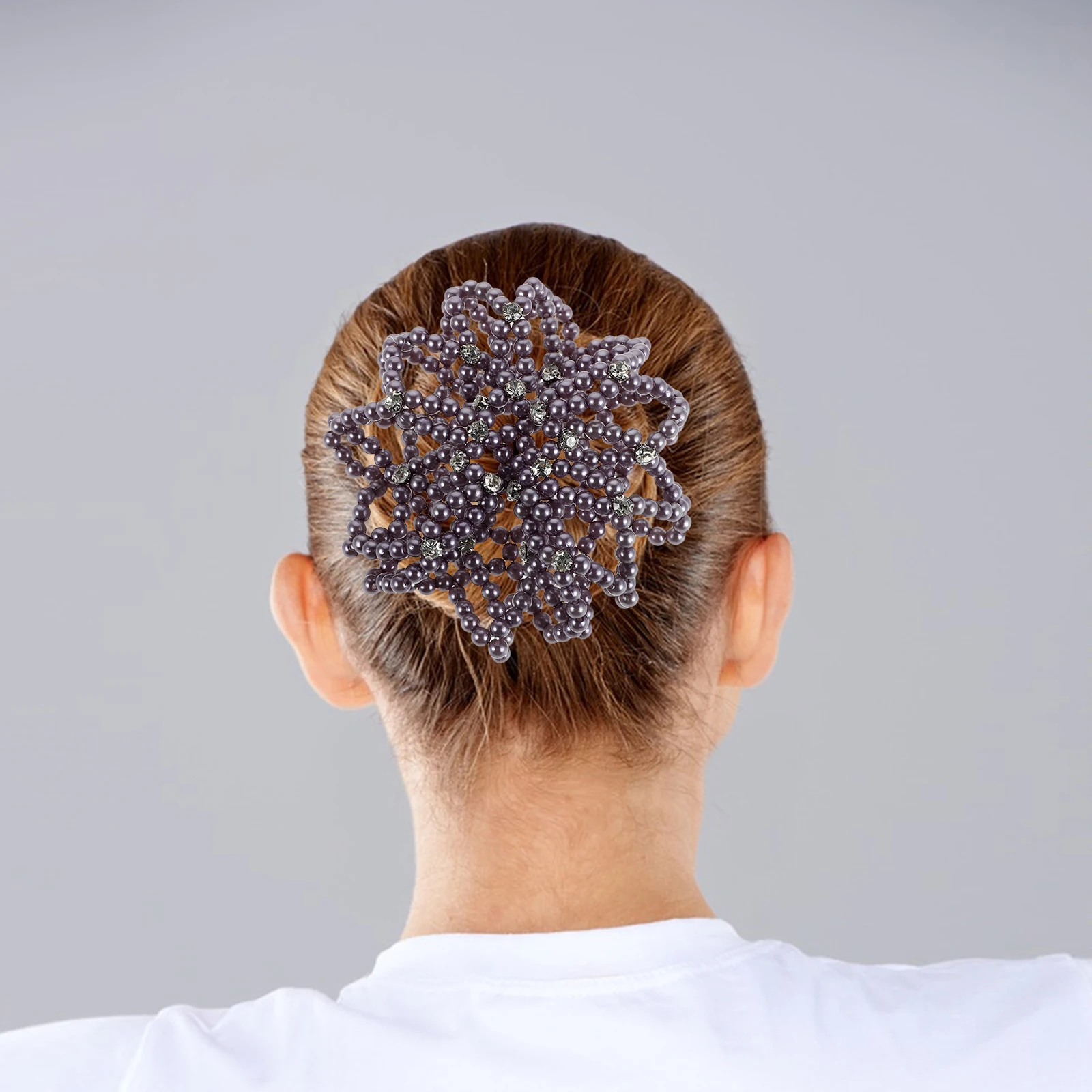 

2pcs Handmade Pearl Snood Crochet Bun Cover Elastic Mesh Hair Net Lightweight Non-Slip For Ballet Dance Gymnastics Skating