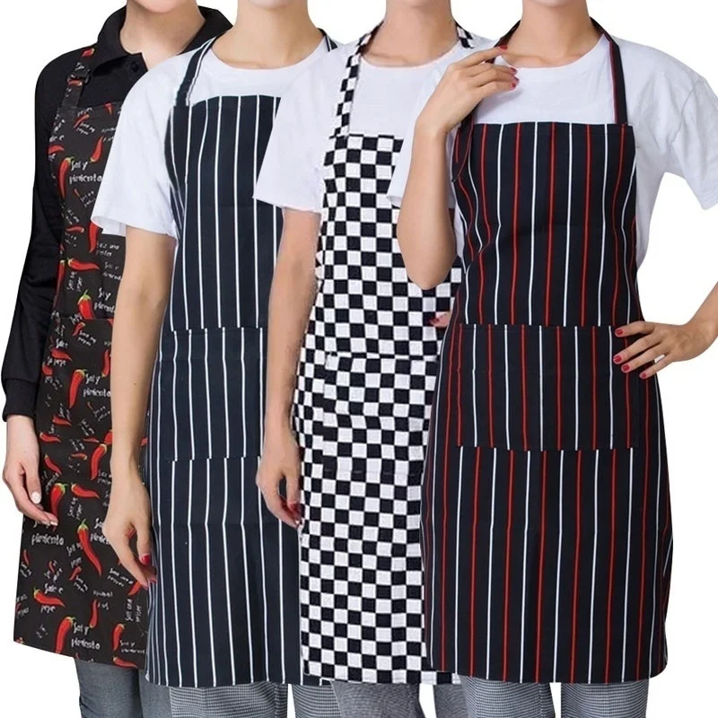 Damski męski fartuch kuchenny szefa kuchni restauracja BBQ fartuch z 2 kieszeniami prosty styl fartuch kelnerski