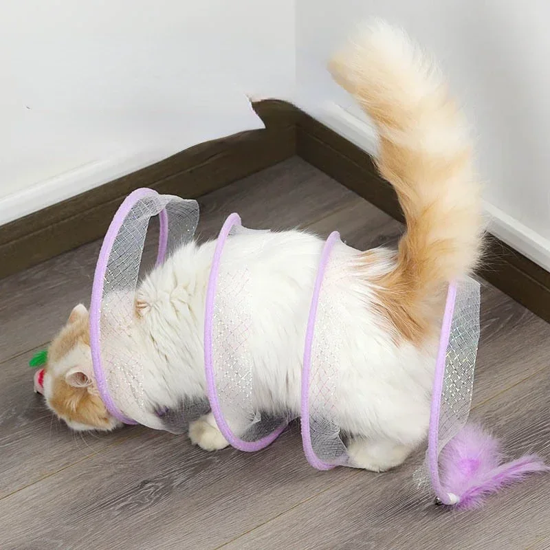 Túnel plegable con forma de S para gato, juguete divertido para gato, con forma de S, pluma de dragón, ratón, accesorios interactivos, 1 piezas