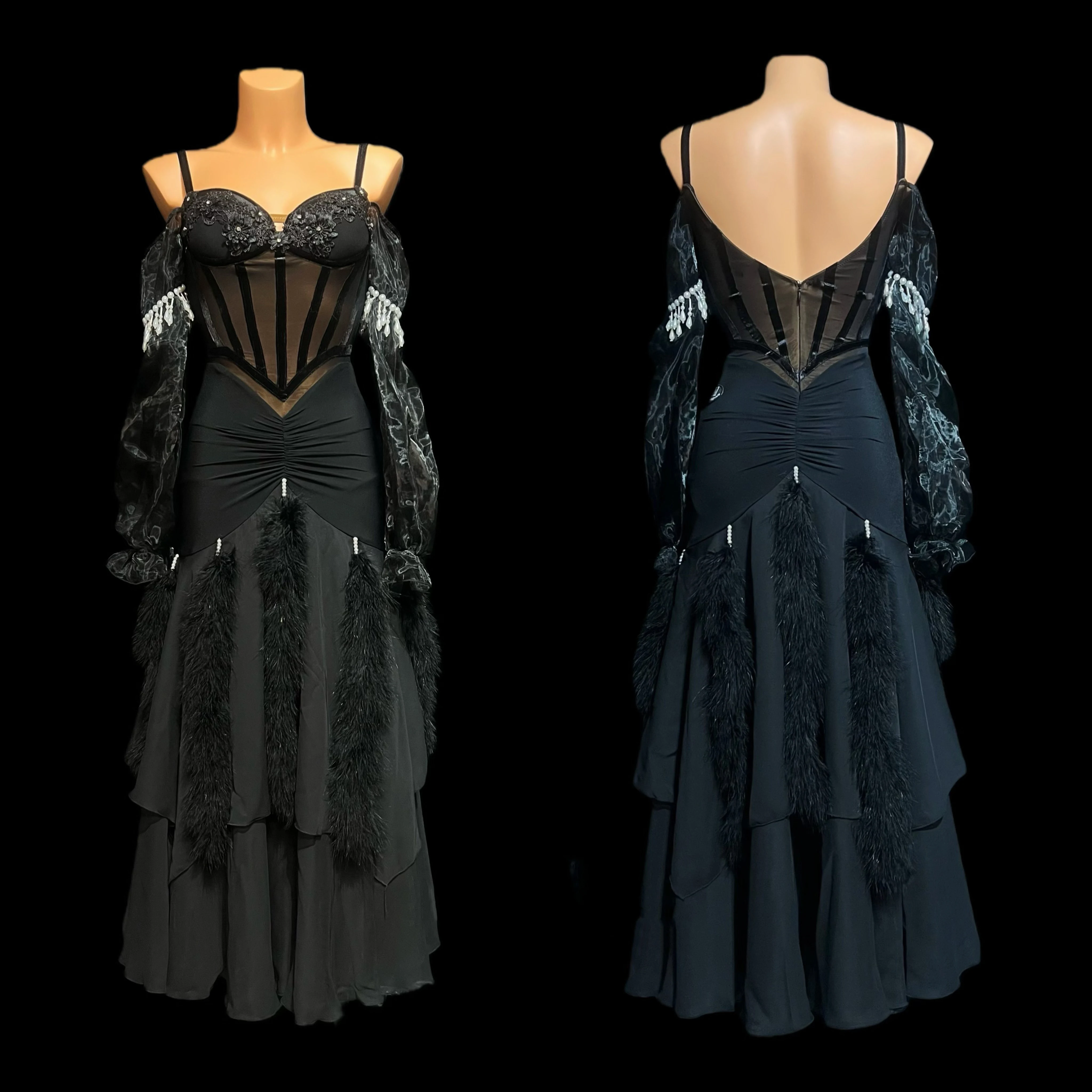 الرقص اللاتيني AB Stone أنثى الكبار الأطفال الراقية خط مخصص الربط تنورة كبيرة سوداء بركة السامبا فستان الأداء