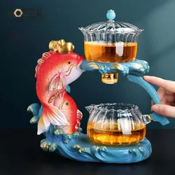 BOZZH New Arrival Creative Fish Magnetic Teapot Glass Lazy Automatic Tea Making Household Pu'er Oolong Tea Set Infuser Drinking