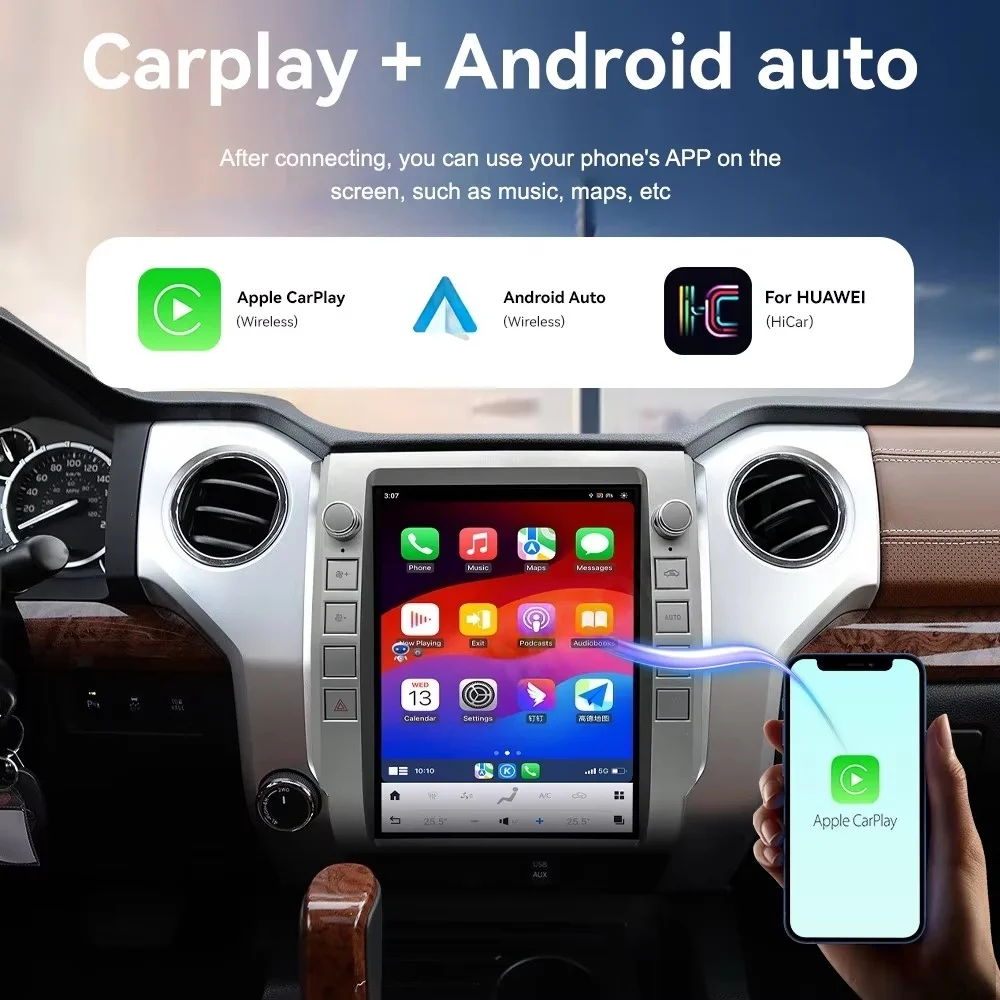 راديو سيارة qq Android 14 لسيارة Toyota Tundra 2014-2020، CarPlay Navigation، وحدة رأس الصوت والفيديو، نظام الوسائط المتعددة الاستريو التلقائي