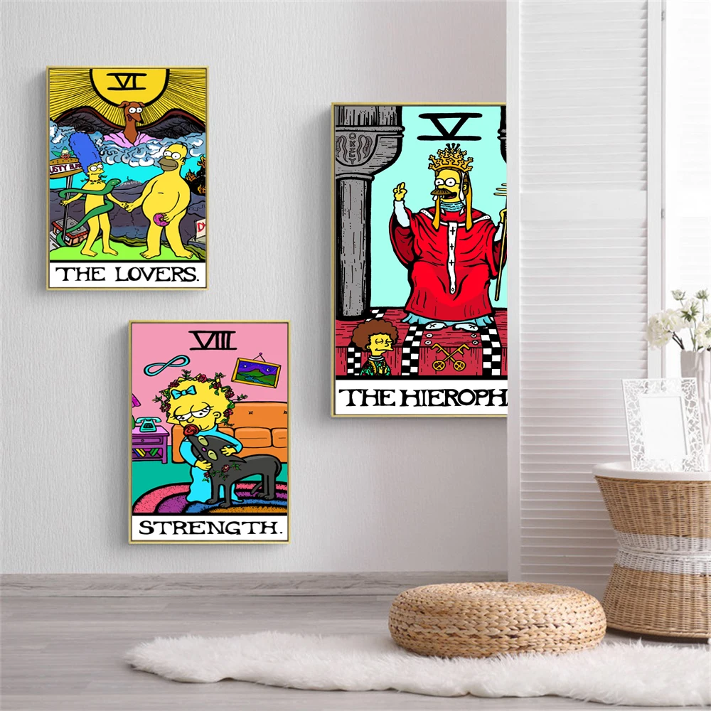 Disney The Simpsons Tarot Poster Pop Wall Art Canvas Painting Prints Simpsons Figure Wall Art Print Kids Room Bedroom Home Decor