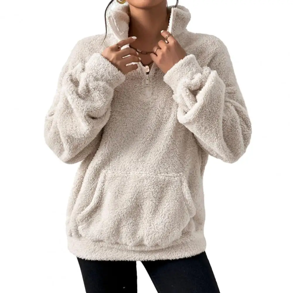 Winter Fall Women Sweatshirt Thickened Plush Stand Collar Hoodies Long Sleeve Pullover Windproof Lady Hoodies Top