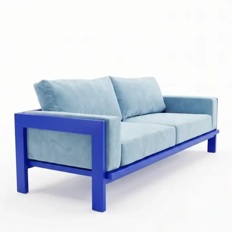 Bauhaus Geometric Solid Wood Frame Double Sofa Medieval Minimalist Style Klein Blue Living Room Couch