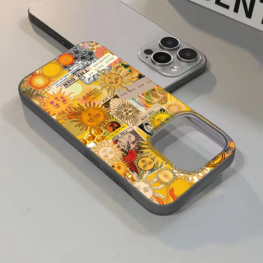 Vintage The Sun Tarot Phone Case For iPhone 17 16 15 14 Plus 13 12 11 Pro Max 17 Air Boho Celestial Sun Collage Soft TPU Cover