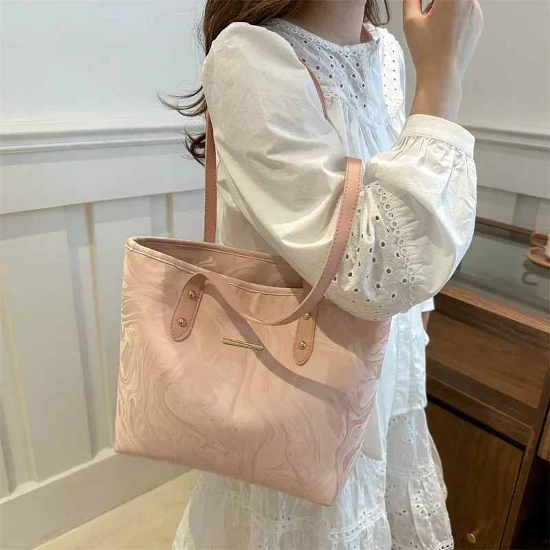 Women Pink Tote Bag Soft PU Leather Shoulder Handbag Large Capacity Shopper Purse Ladies Solid Color Top Handle Bag